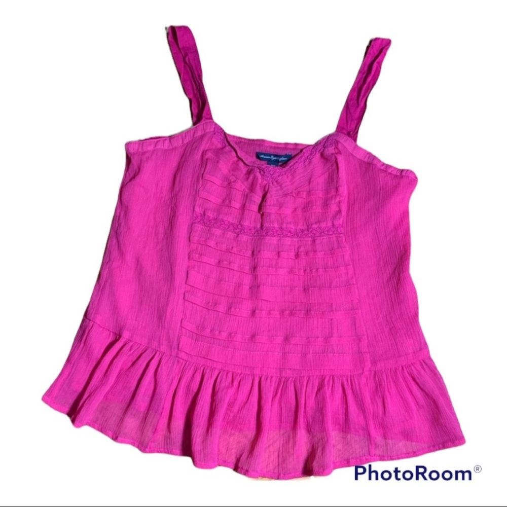 American Eagle Outfitters gauzy peasant tank with lace and adjustable straps
